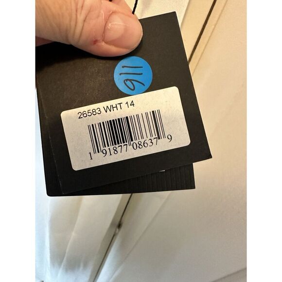 Ieena Mac Duggal White Scoop Neck Sleeveless Ball Gown Sz 14 Bride High Slit - Picture 5 of 9